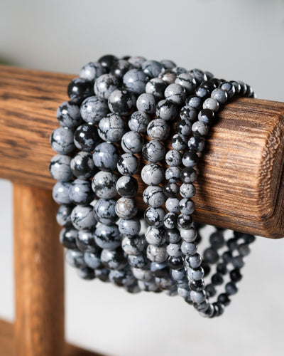 Snowflake Obsidian Beaded Bracelet