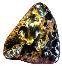 Pietersite specimen with swirling golden and blue chatoyant bands