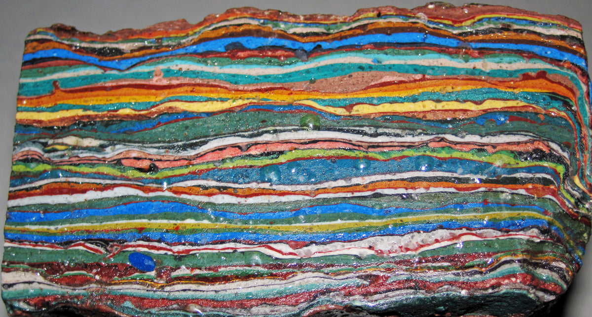 Rainbow Calsilica showing bands of multicolored layered stone