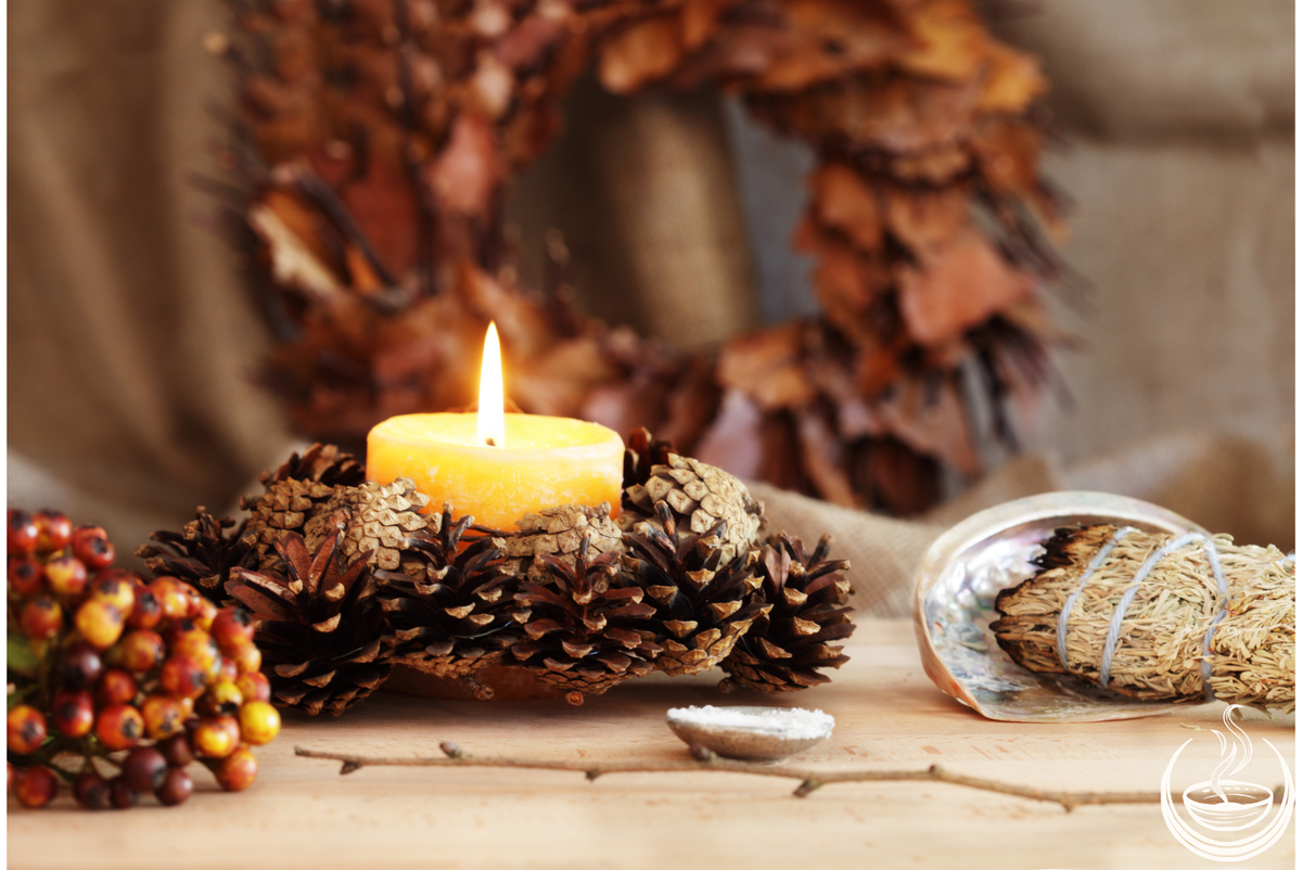Candlelit altar in an autumn scene