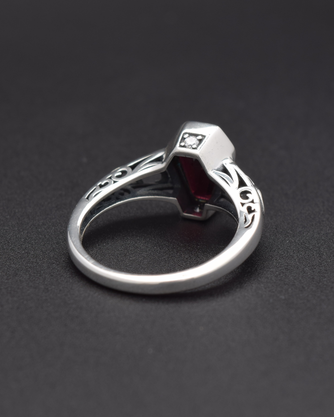 Garnet Coffin Ring - back view