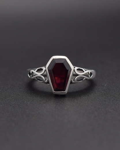 Garnet Coffin Ring - front view