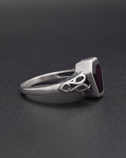 Garnet Coffin Ring - right view