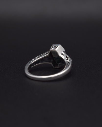 Moss Agate Coffin Ring - back view