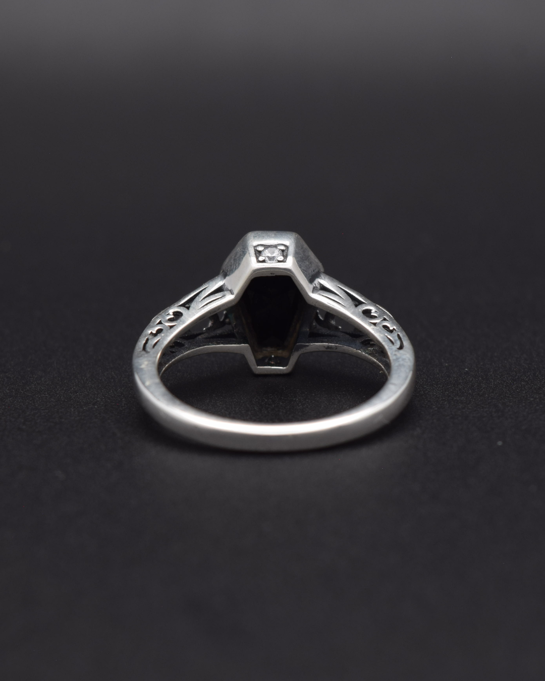 Black Onyx Coffin Ring - back view