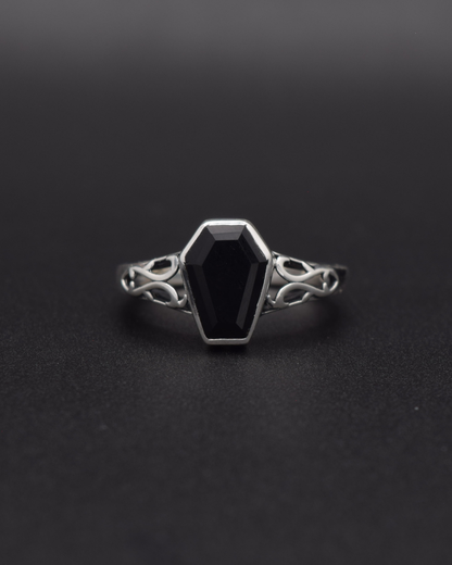 Black Onyx Coffin Ring - front view