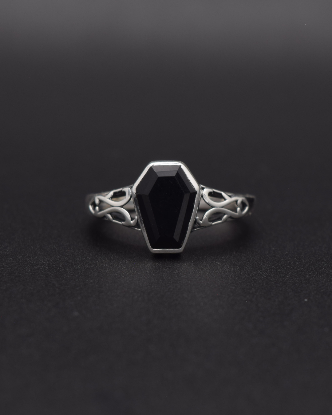 Black Onyx Coffin Ring - front view