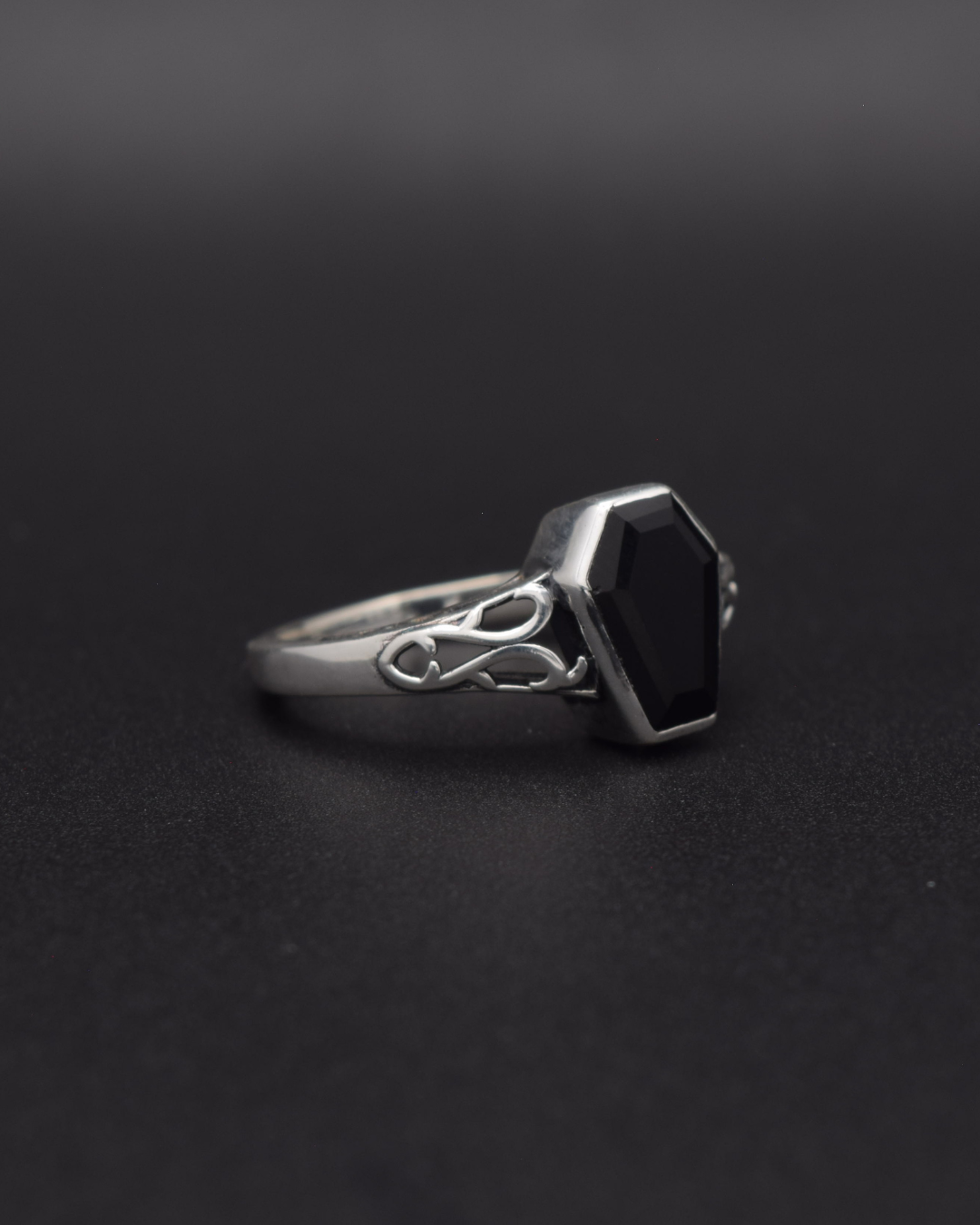 Black Onyx Coffin Ring - right view