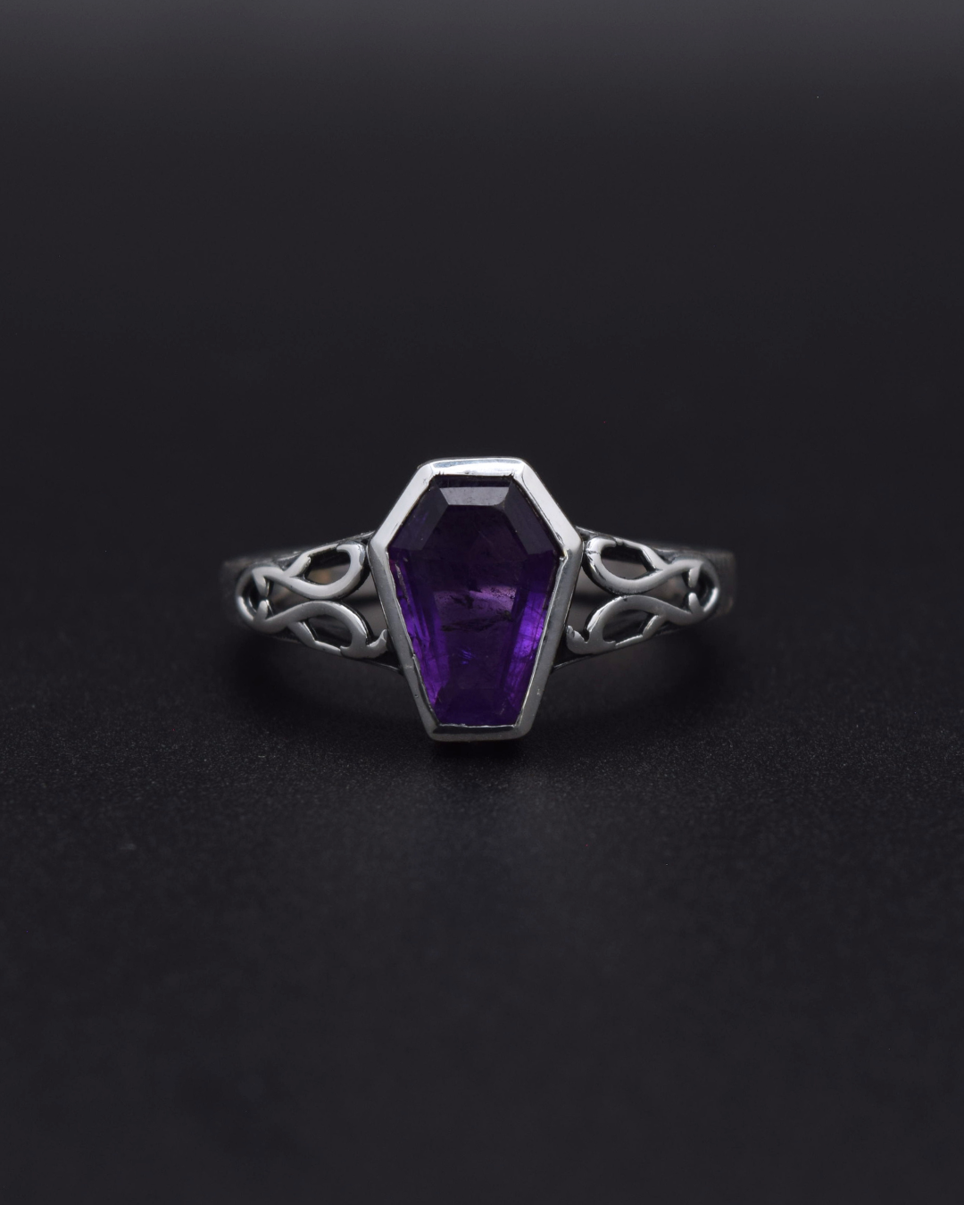 Amethyst Coffin Ring - front view