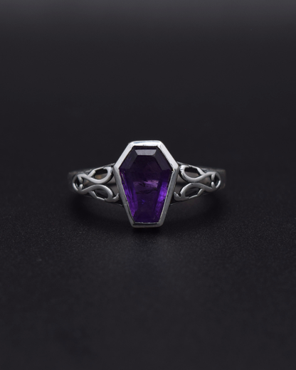 Amethyst Coffin Ring - front view