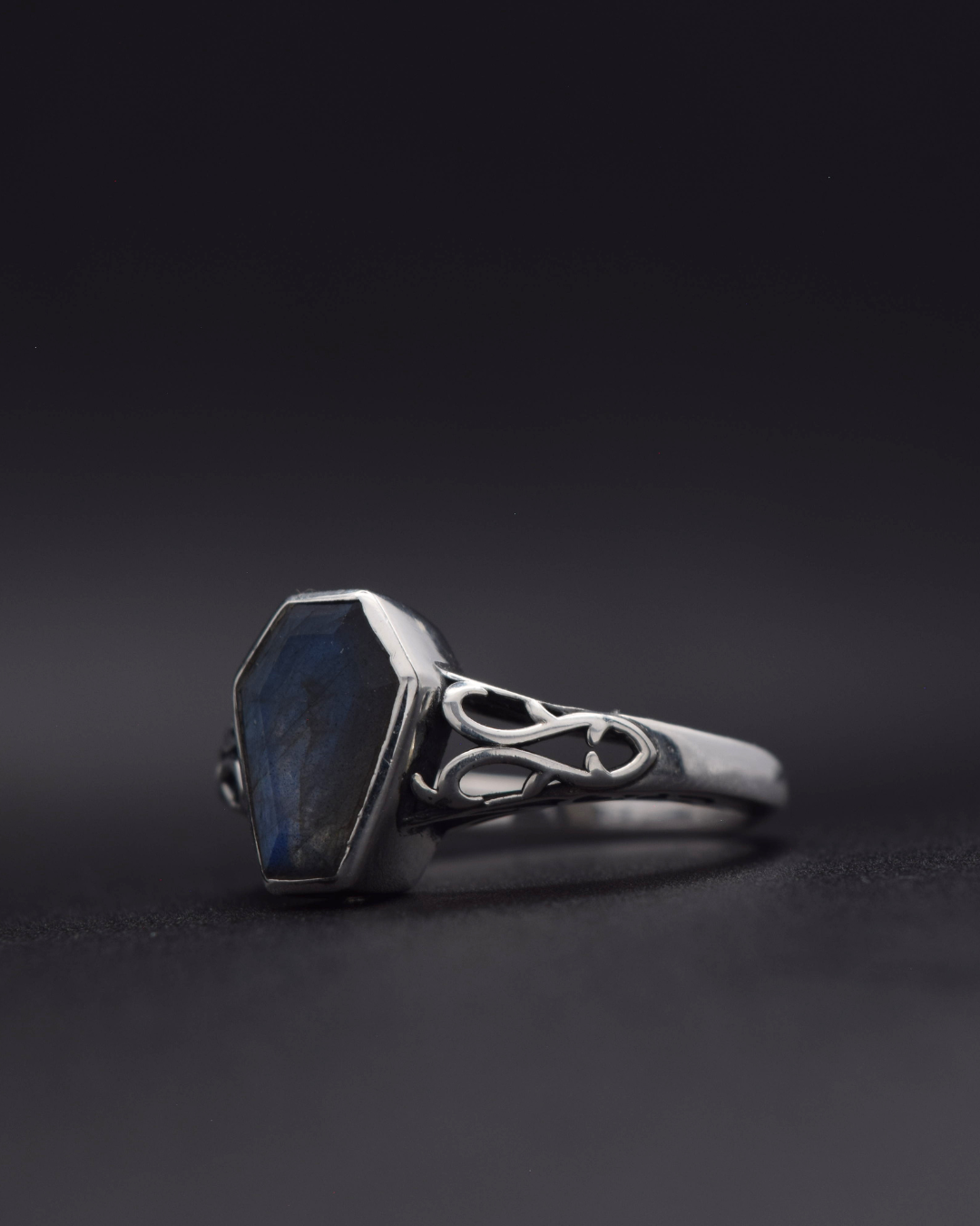 Labradorite Coffin Ring - left view