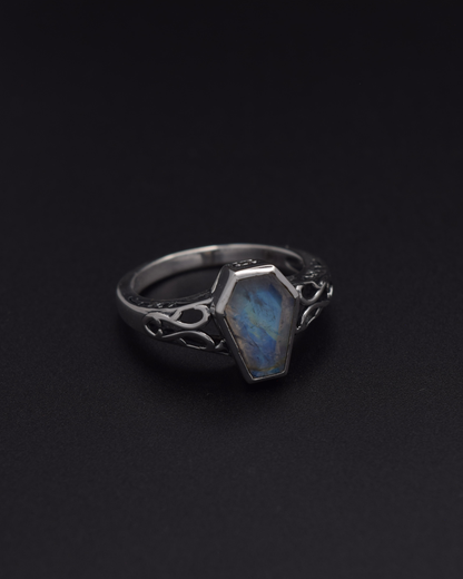Moonstone Coffin Ring - front view