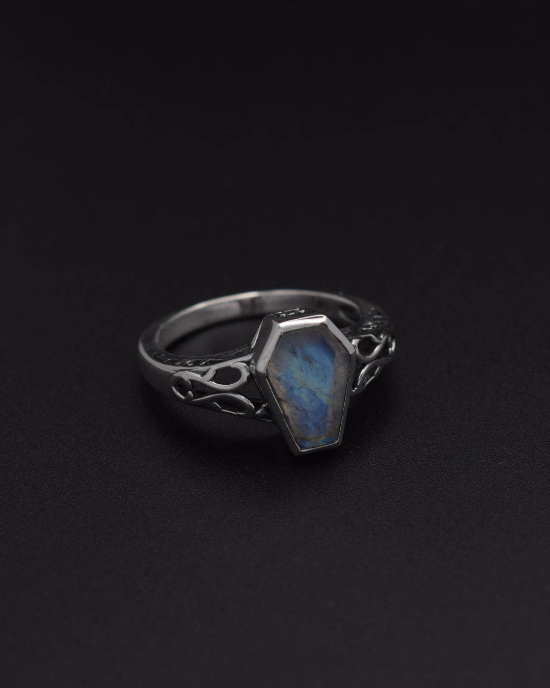 Moonstone Coffin Ring - front view