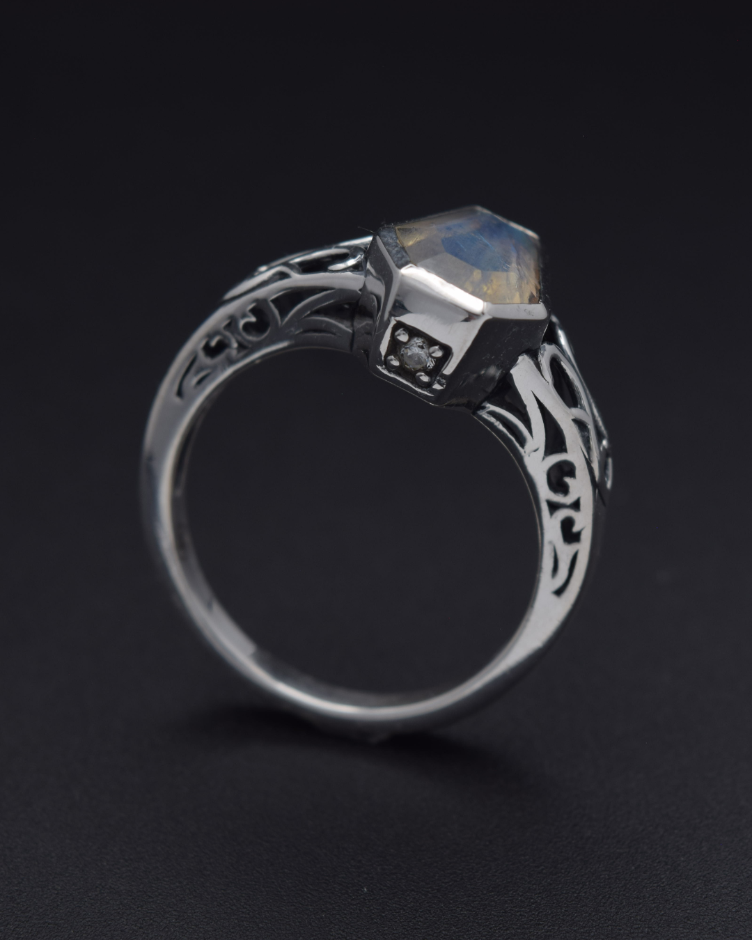 Moonstone Coffin Ring - top view