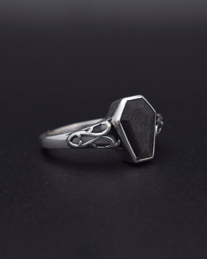 Silver Obsidian Coffin Ring - right view
