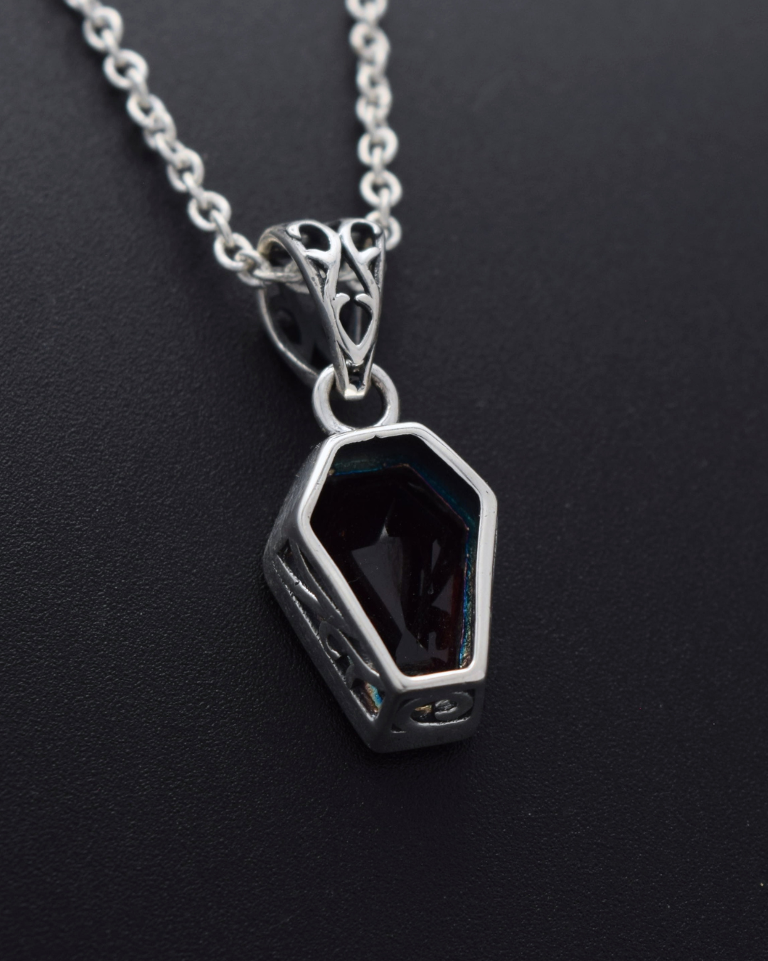 Garnet Coffin Necklace - back view