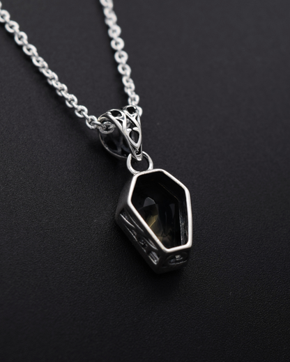 Moss Agate Coffin Necklace - back view