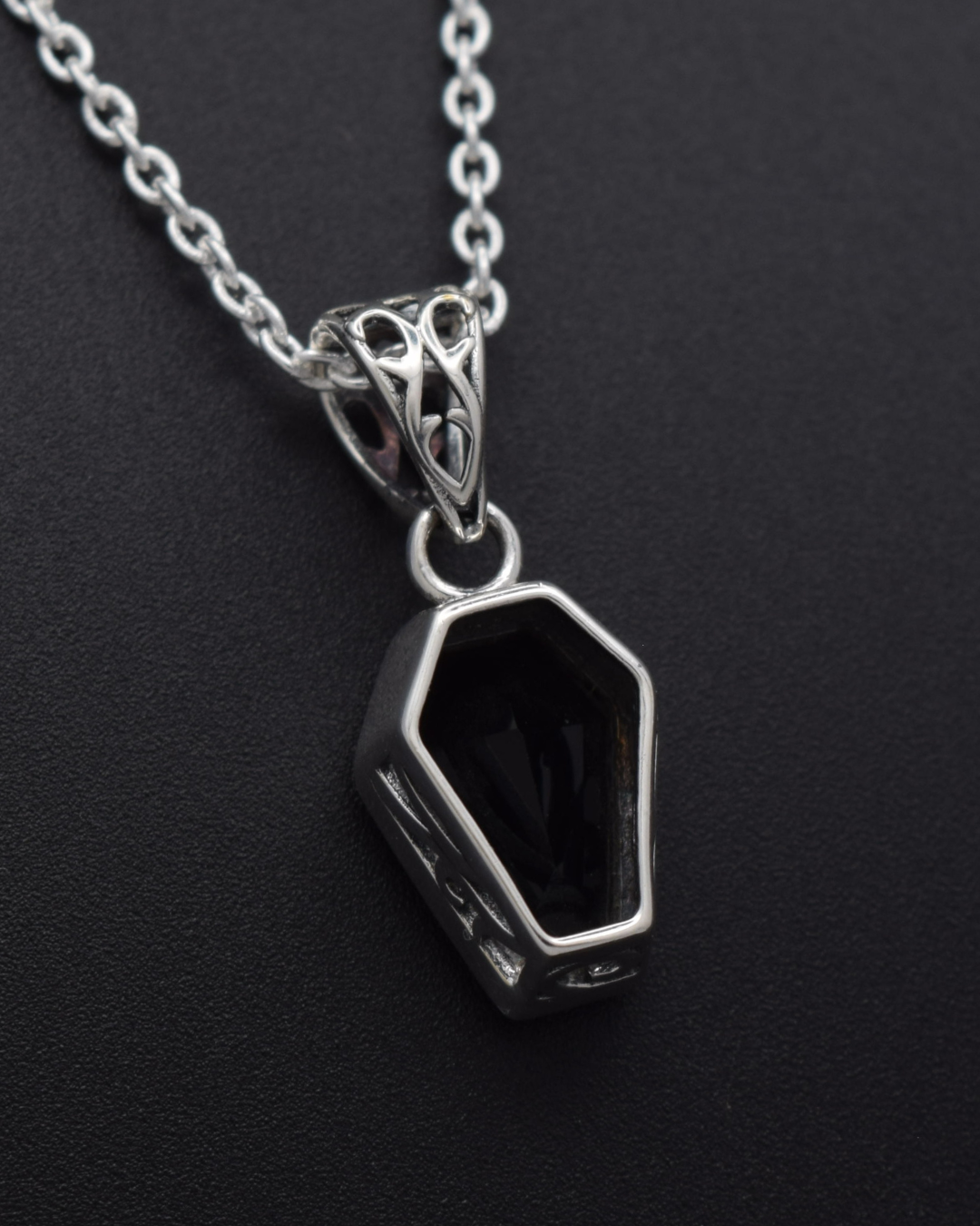 Black Onyx Coffin Necklace - back view