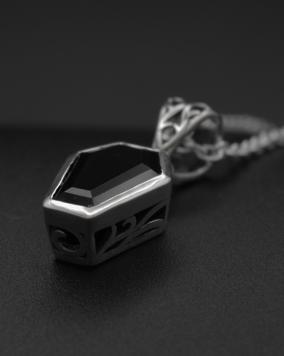 Black Onyx Coffin Necklace - detail view