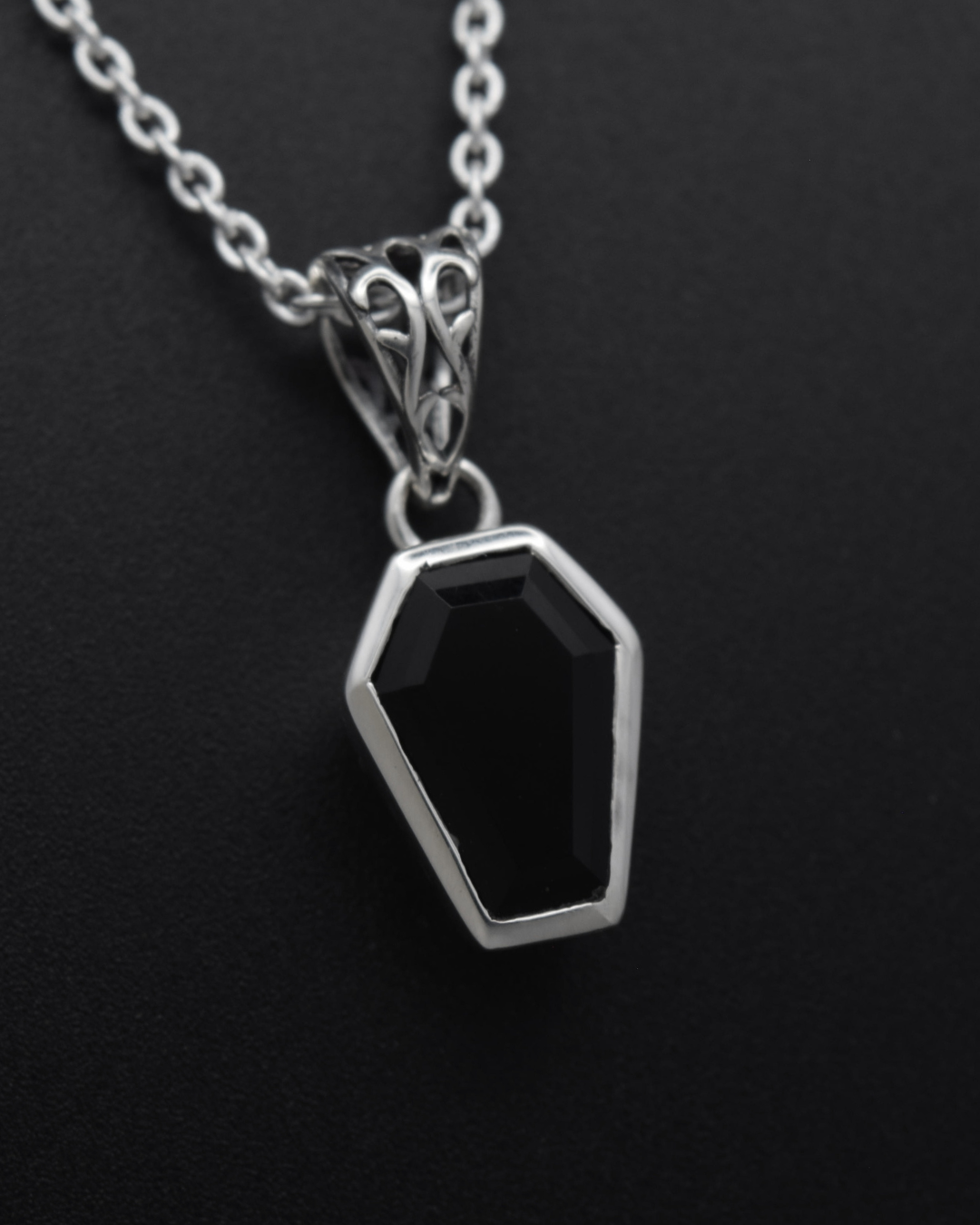 Black Onyx Coffin Necklace - front view