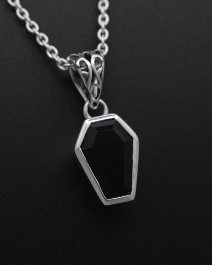 Black Onyx Coffin Necklace - front view