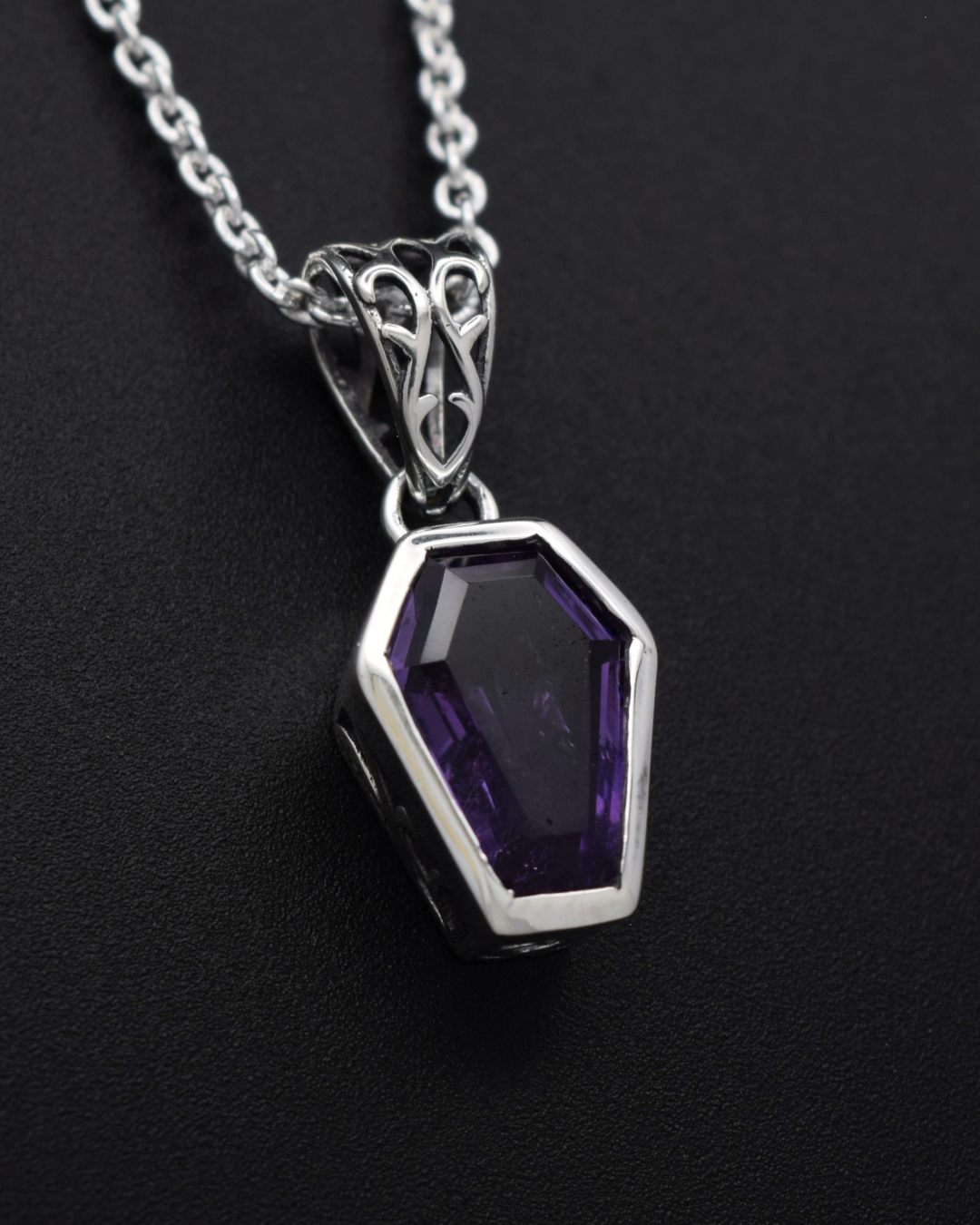 Amethyst Coffin Necklace - front view