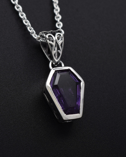 Amethyst Coffin Necklace - front view