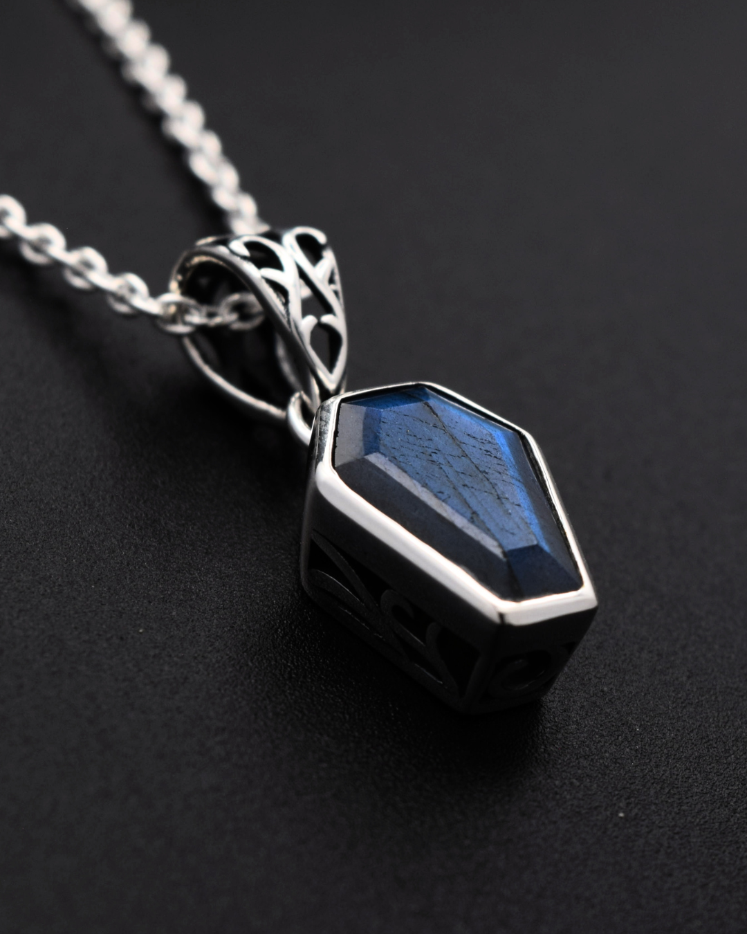 Labradorite Coffin Necklace - detail view