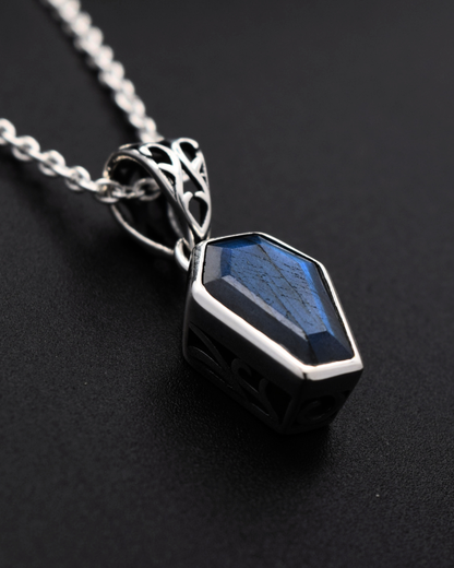Labradorite Coffin Necklace - detail view