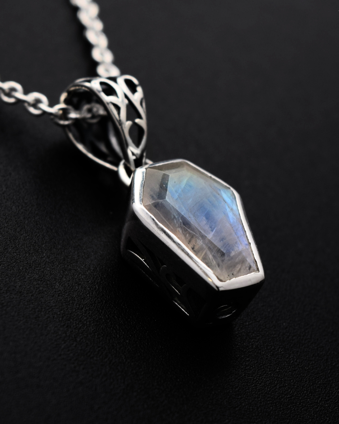 Moonstone Coffin Necklace - detail view