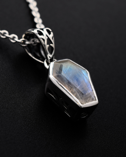 Moonstone Coffin Necklace - detail view