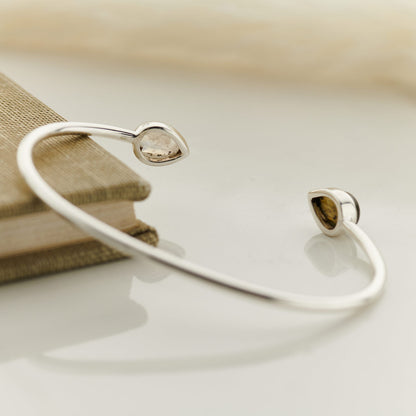 Back of moonstone and labradorite cuff bracelet in sterling silver