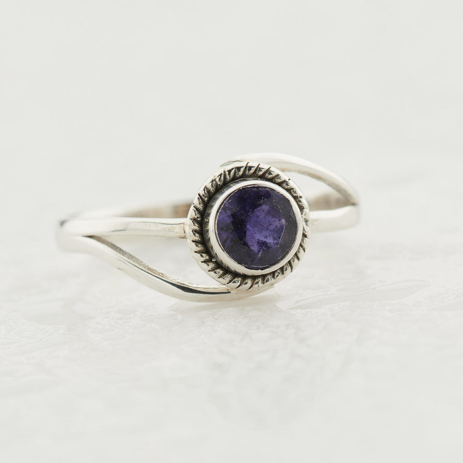 Iolite infinity ring in sterling silver