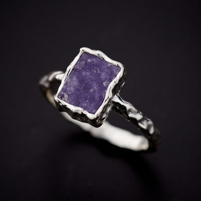 Lepidolite Rectangle Hammered Ring, Size 5
