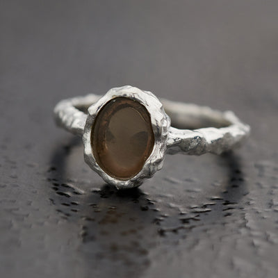 Smoky Quartz Oval Hammered Ring, Size 8