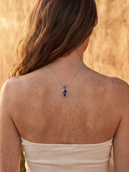 Amethyst Coffin Necklace - on model