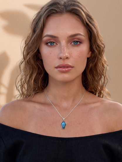 Labradorite Coffin Necklace - on model