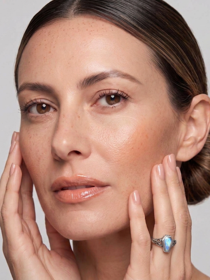 Moonstone Coffin Ring - on model