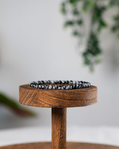 Snowflake Obsidian Beaded Bracelet