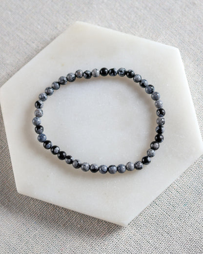 Snowflake Obsidian Beaded Bracelet