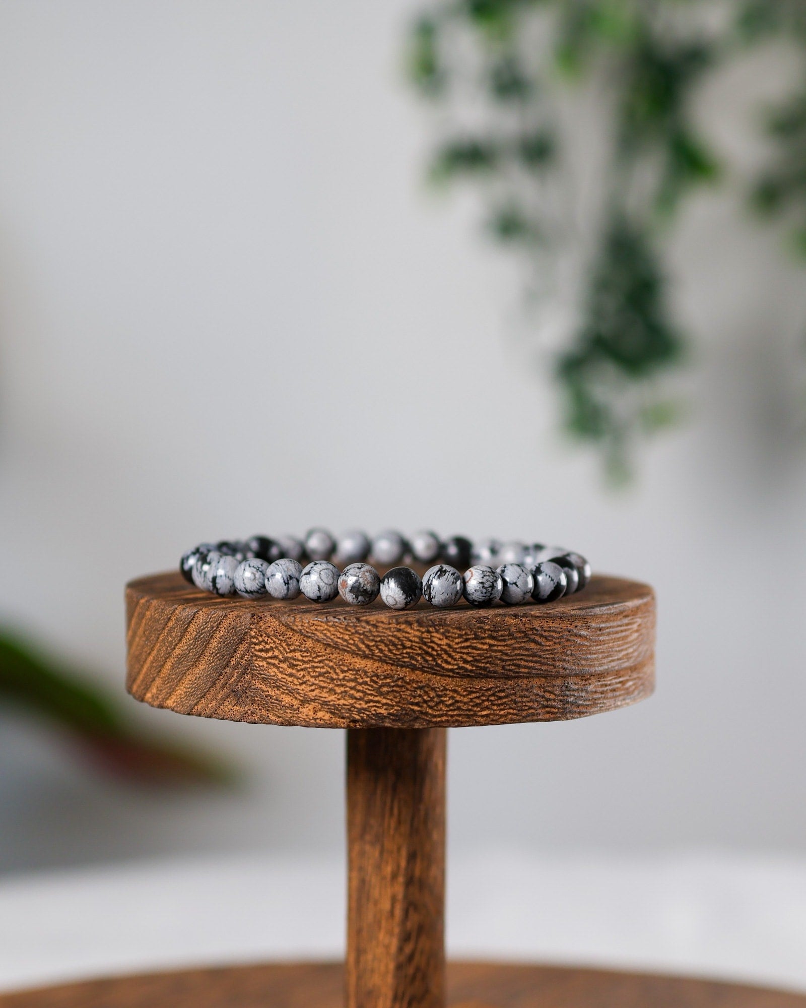 Snowflake Obsidian Beaded Bracelet