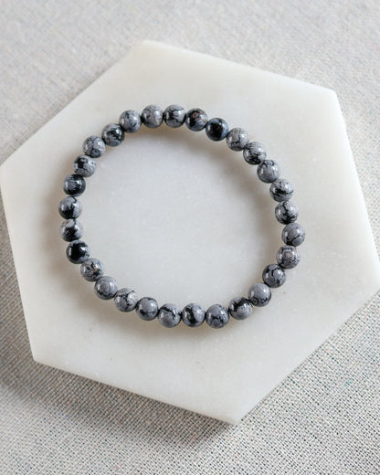 Snowflake Obsidian Beaded Bracelet