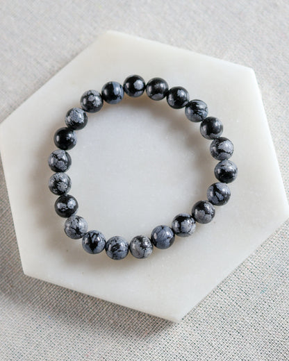 Snowflake Obsidian Beaded Bracelet