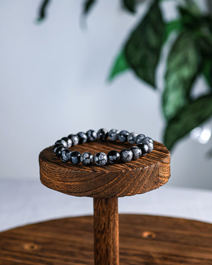Snowflake Obsidian Beaded Bracelet
