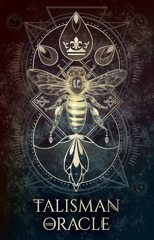 Talisman Oracle card with a bee and geometric design on a dark background