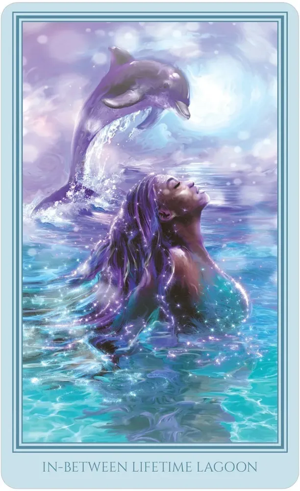 Mermaid and dolphin in水中, with 'In-Between Lifetime Lagoon' text