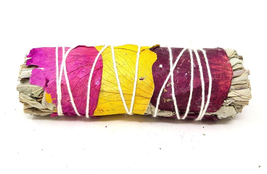 White Sage with Rose Petals Smudging Stick 3-4"