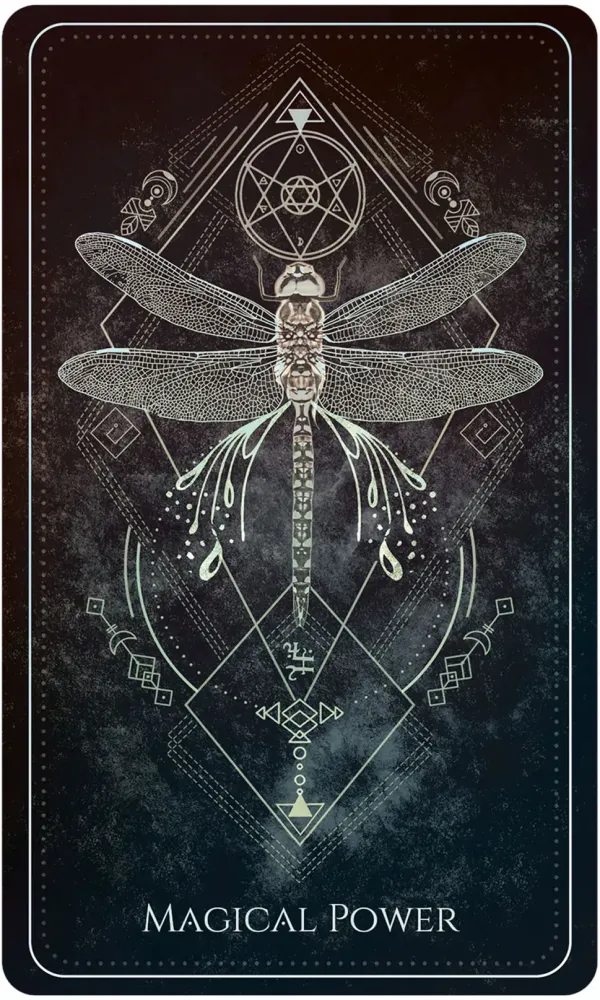 Card with a dragonfly design and 'Magical Power' text on a dark background