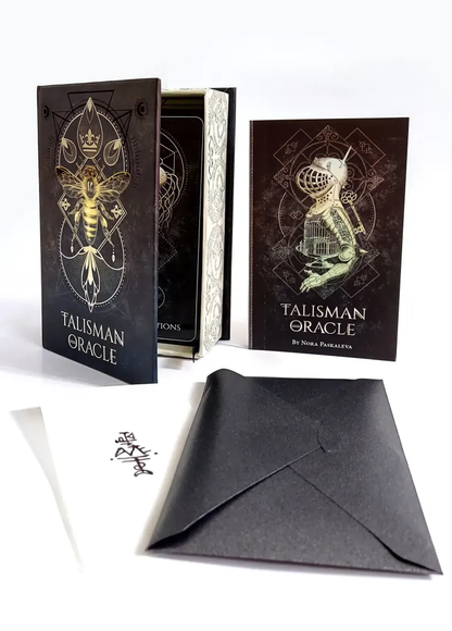 Talisman Oracle card set with packaging and envelope on a white background