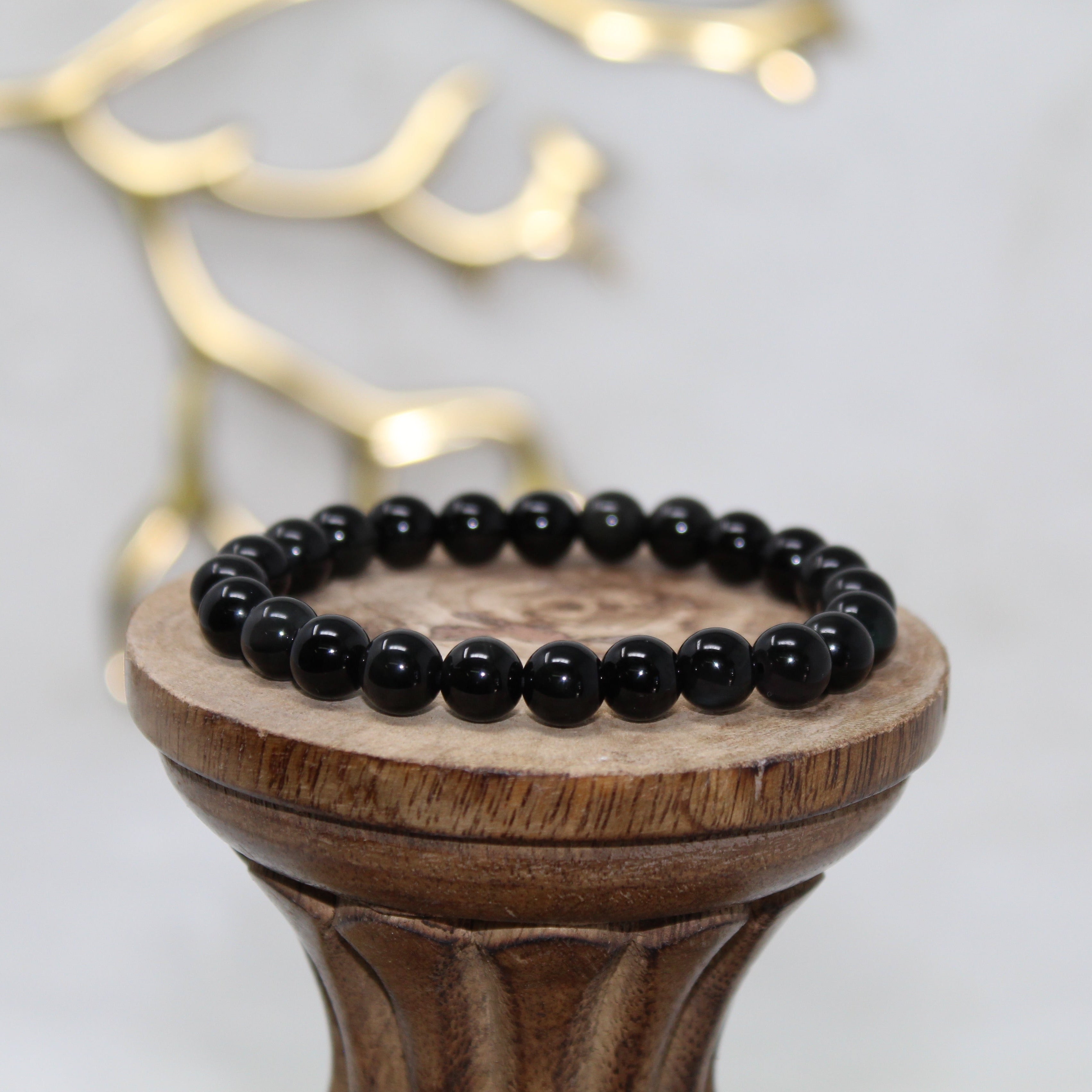 Black Obsidian Beaded Bracelet Bracelets Sage Spirits 8mm Bead Black Obsidian 